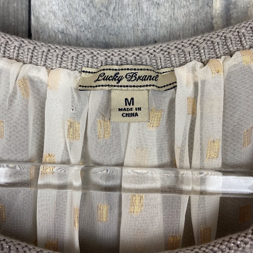 Lucky Brand Grey Chiffon Layer Sweater Size Medium - Picture 12 of 13